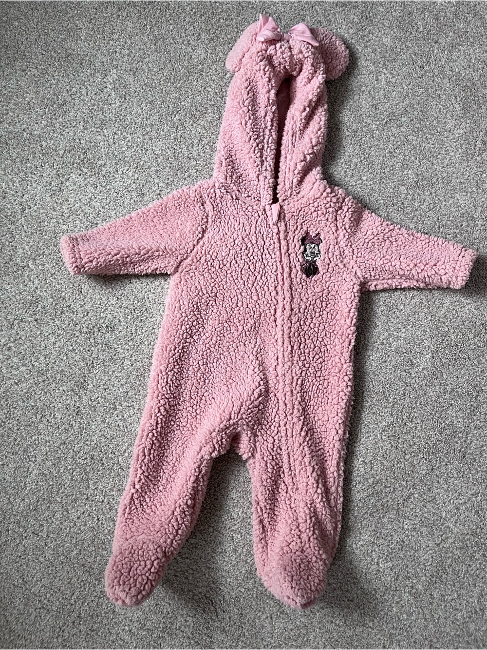 Disney Pink Sherpa Hooded Footed Romper with Bow Ears